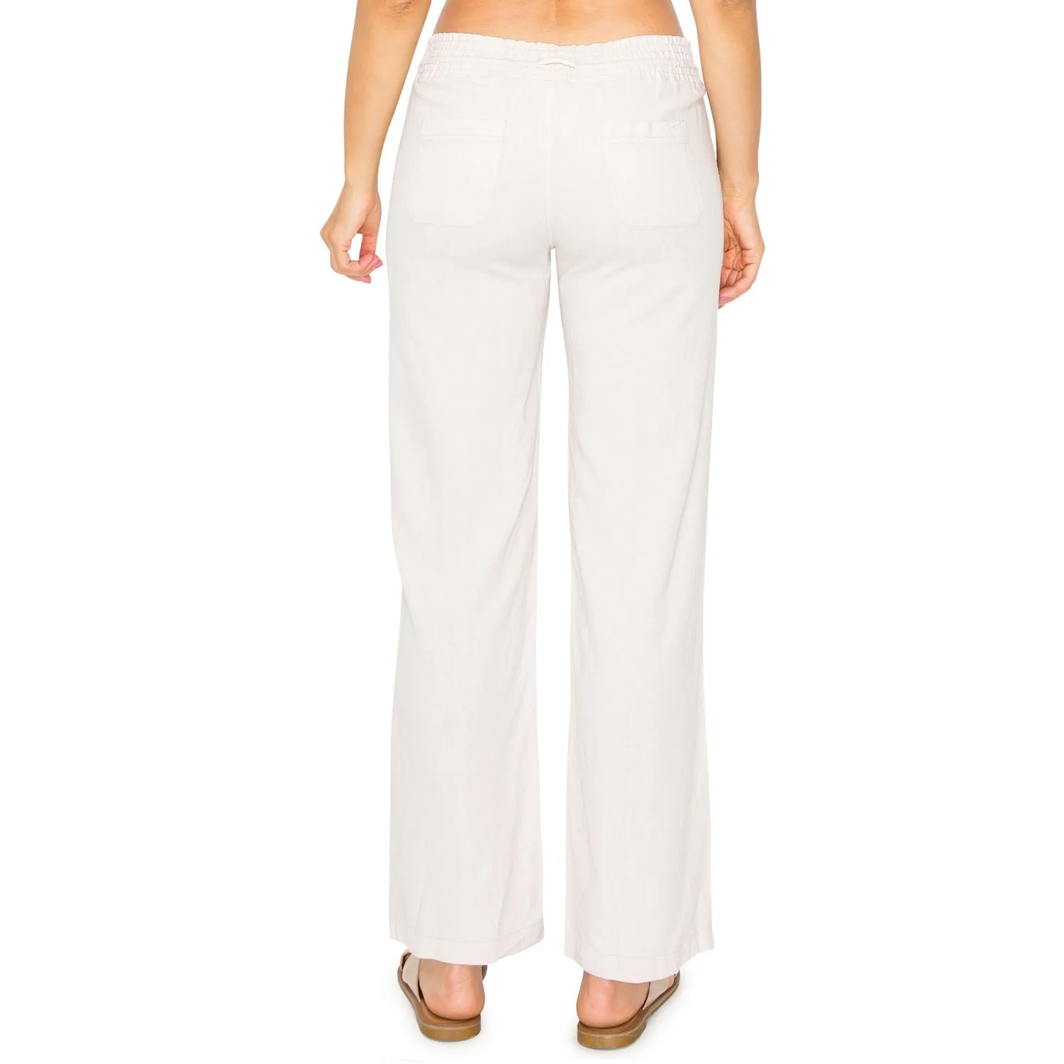 Linen Pants 29" Inseam Drawstring Smocked Waist Beach Pants - Sand