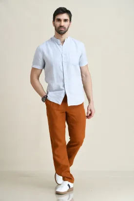 LINEN STRAIGHT LEG PULL-ON PANTS WITH ELASTICIZED DRAW-CORD WAIST