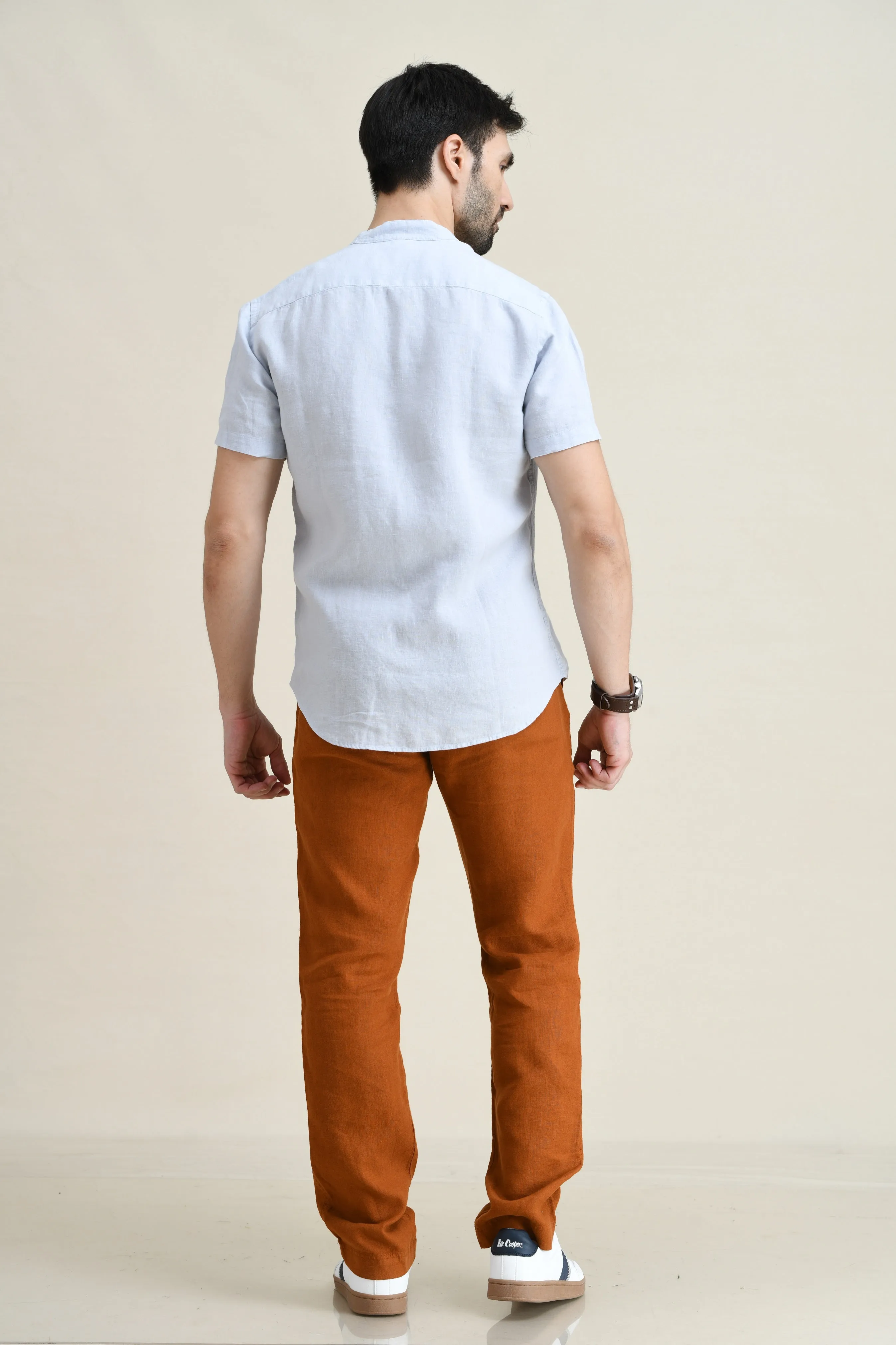 LINEN STRAIGHT LEG PULL-ON PANTS WITH ELASTICIZED DRAW-CORD WAIST