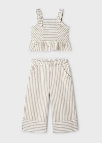 Linen Striped Wide Leg Pants Set