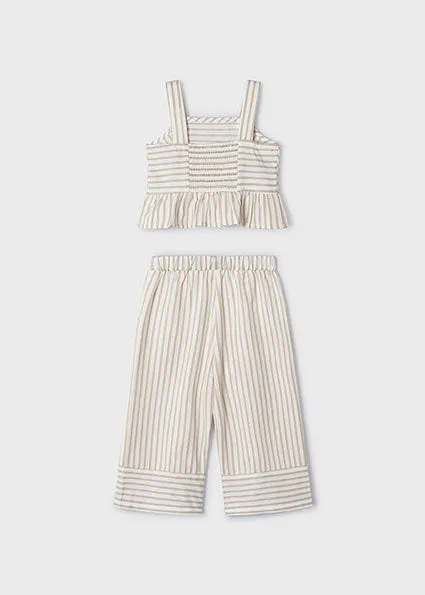 Linen Striped Wide Leg Pants Set