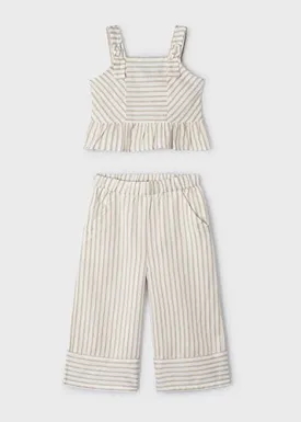 Linen Striped Wide Leg Pants Set