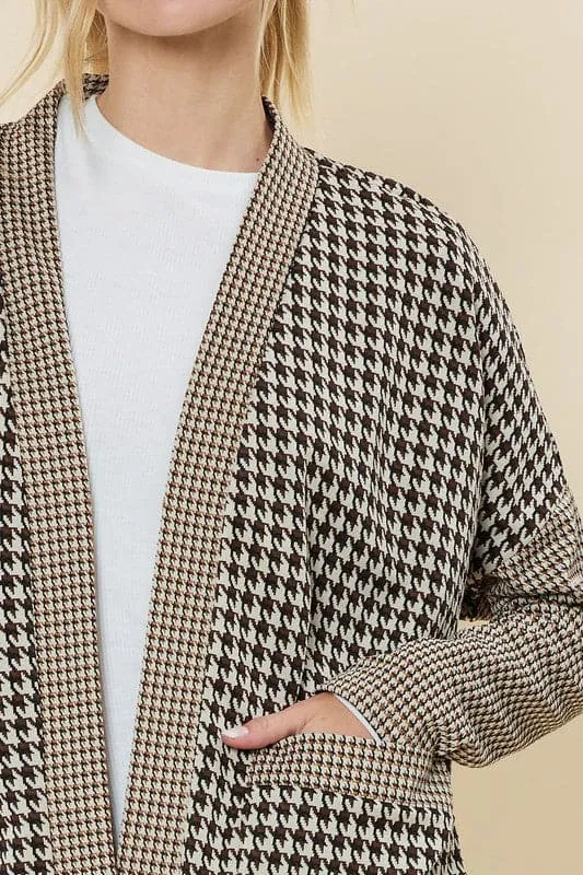 Lou Lou for You Houndstooth Pattern Open Front Cardigan