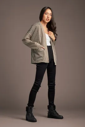 Lou Lou for You Houndstooth Pattern Open Front Cardigan