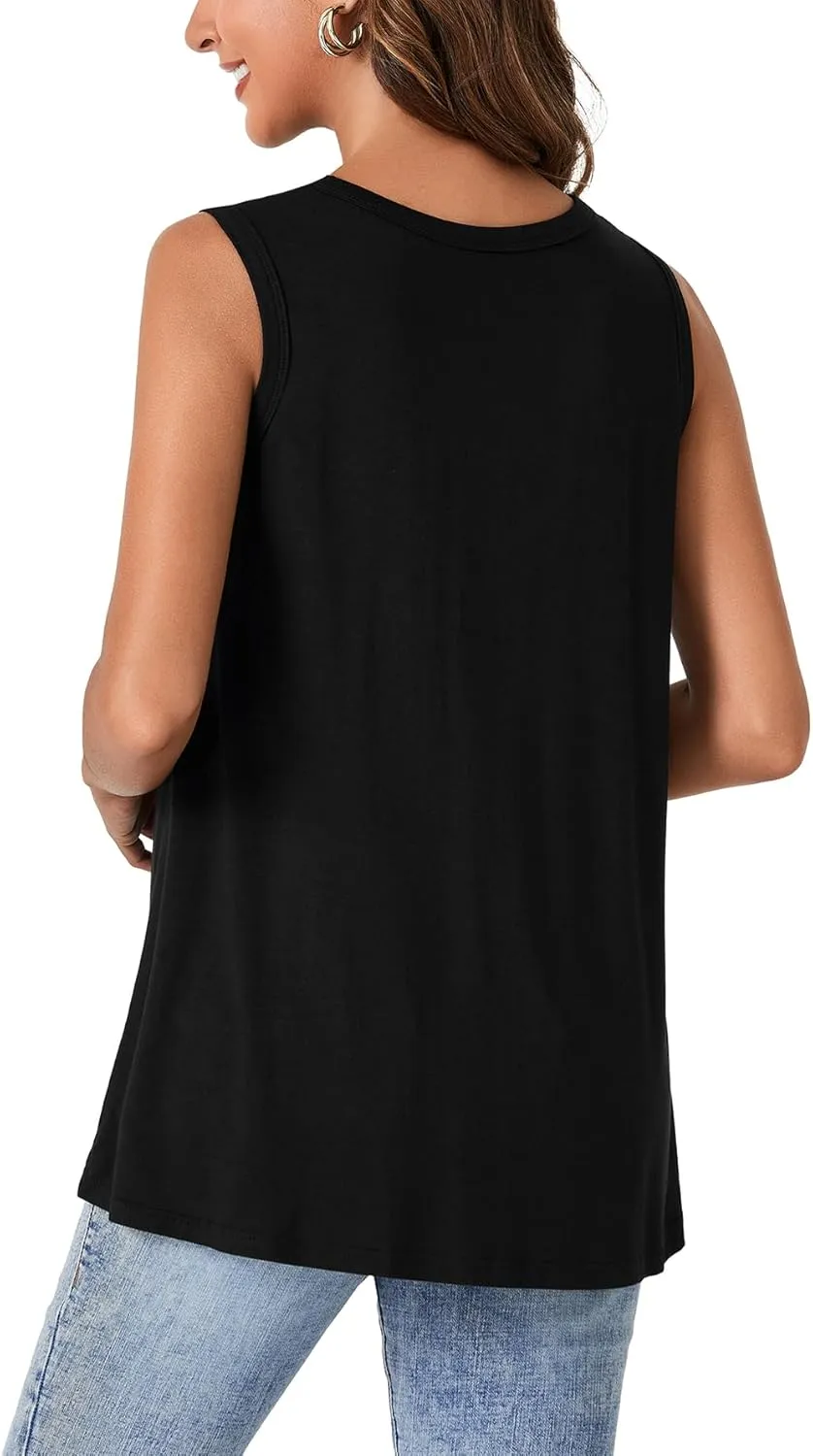 LYANER Women's Summer Tops Lace Crew Neck Sleeveless Tunic Shirts Casual Loose Flowy Blouses Tank Top