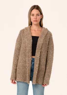 Marbled Boucle Long Sleeve Hooded Cardigan