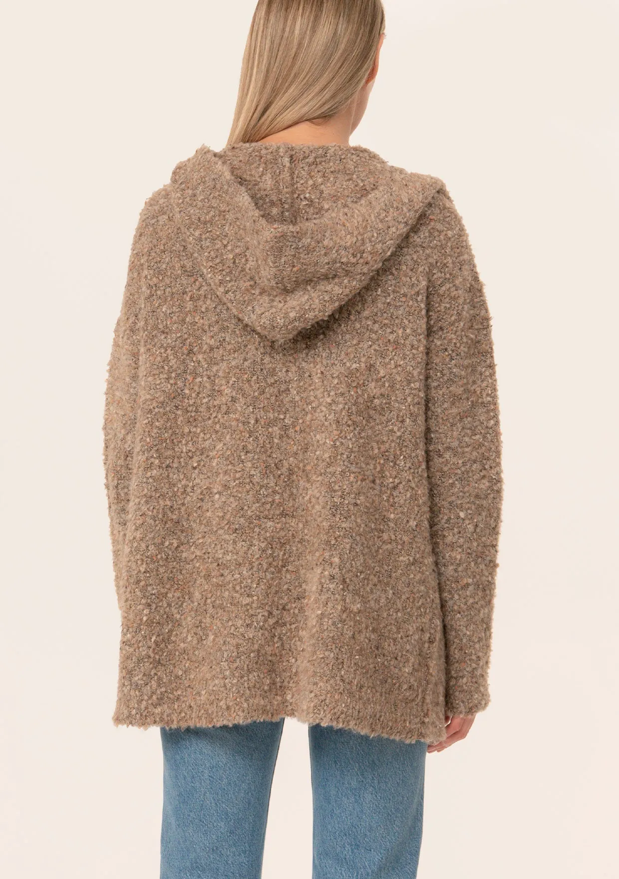 Marbled Boucle Long Sleeve Hooded Cardigan