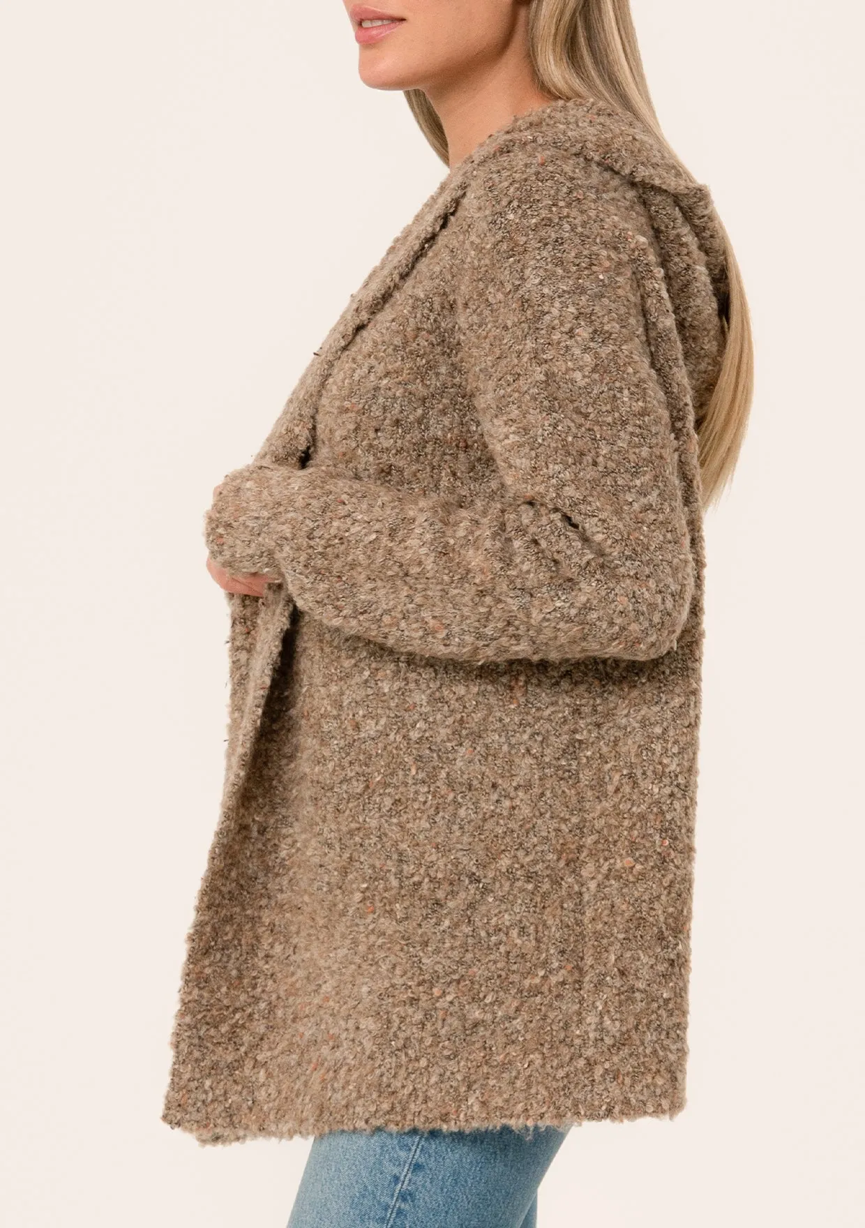 Marbled Boucle Long Sleeve Hooded Cardigan