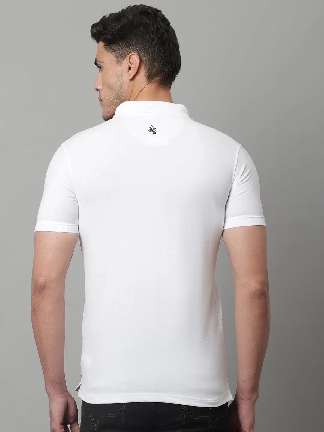 Men White Casual Half Sleeves Polo Neck T-Shirt