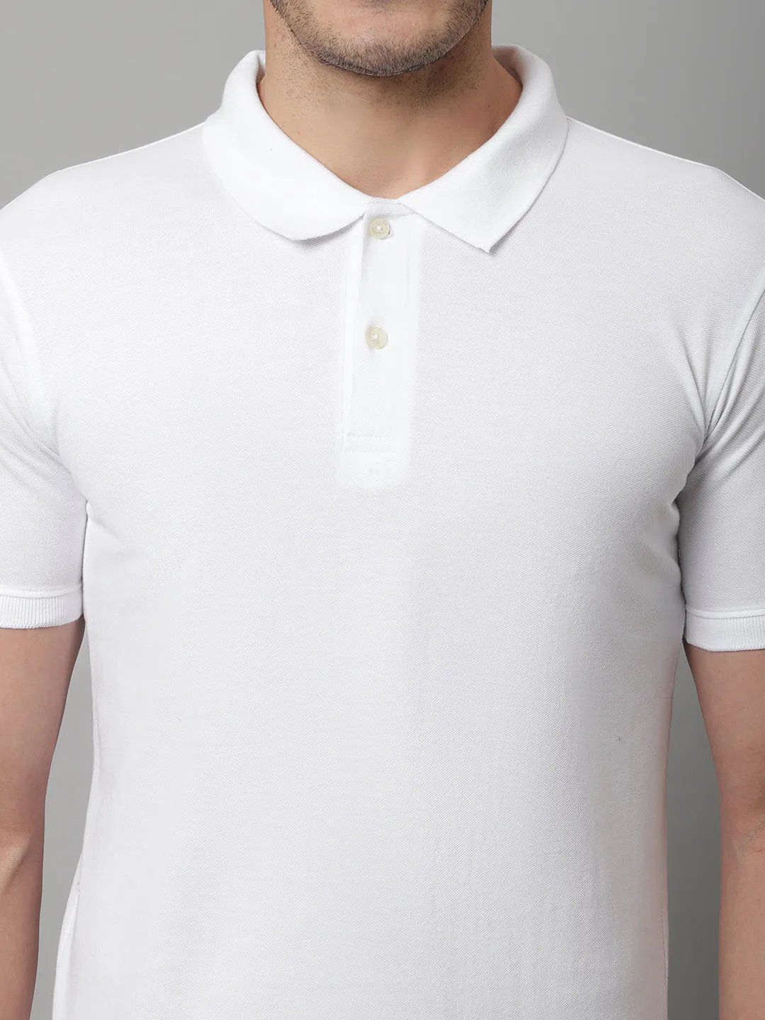 Men White Casual Half Sleeves Polo Neck T-Shirt