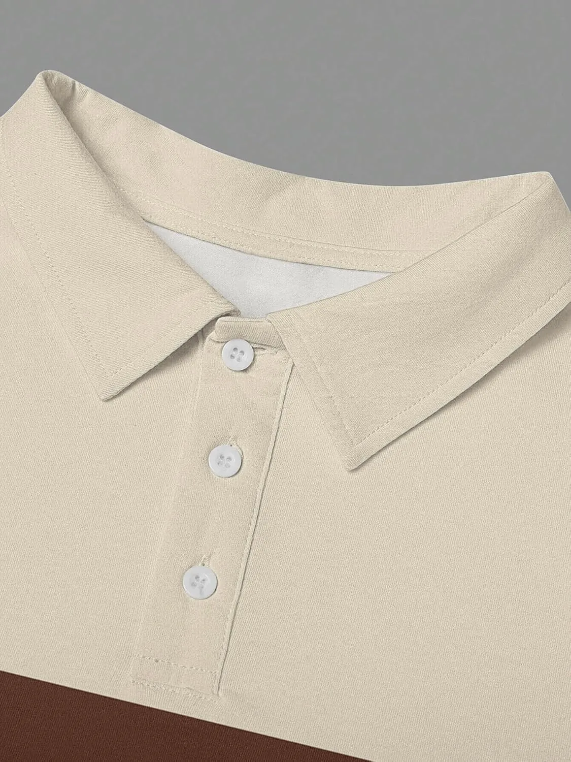 Mens Fashion Long Sleeve Polo Shirts Casual Golf Shirts Color Block Cotton Top