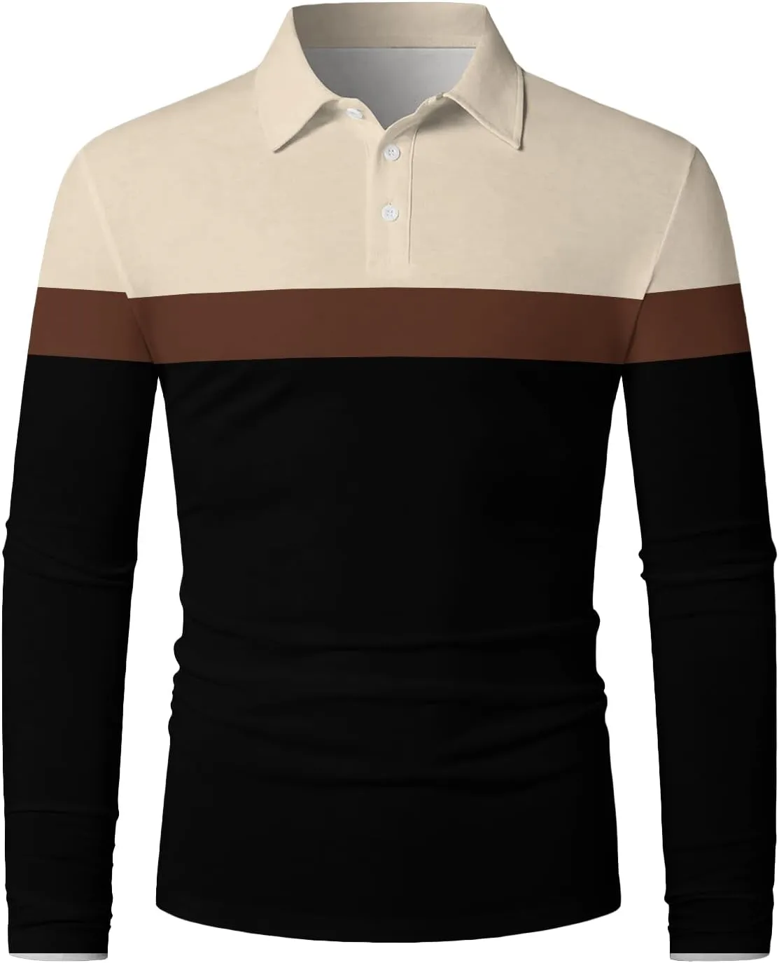 Mens Fashion Long Sleeve Polo Shirts Casual Golf Shirts Color Block Cotton Top