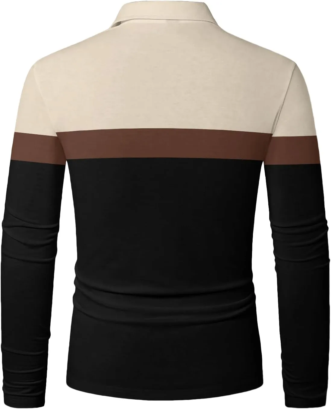 Mens Fashion Long Sleeve Polo Shirts Casual Golf Shirts Color Block Cotton Top