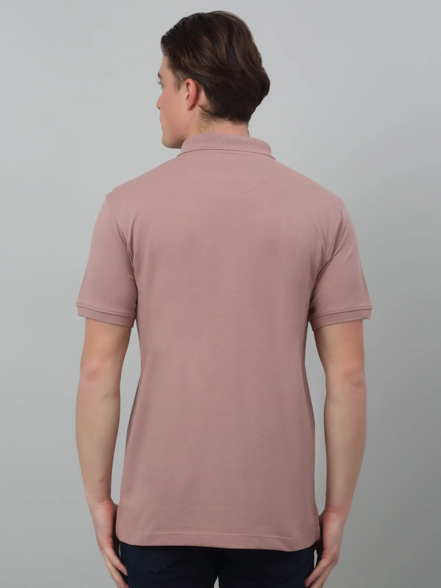 Men's Light Mauve Polo neck Half Sleeve T-Shirt with chest print