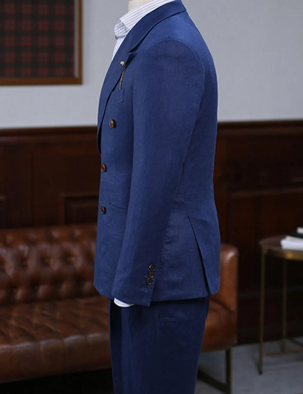 Men's Linen Blazer Double Breasted Peak Lapel Slim Fit Lightweight Jacket Evening Party Business