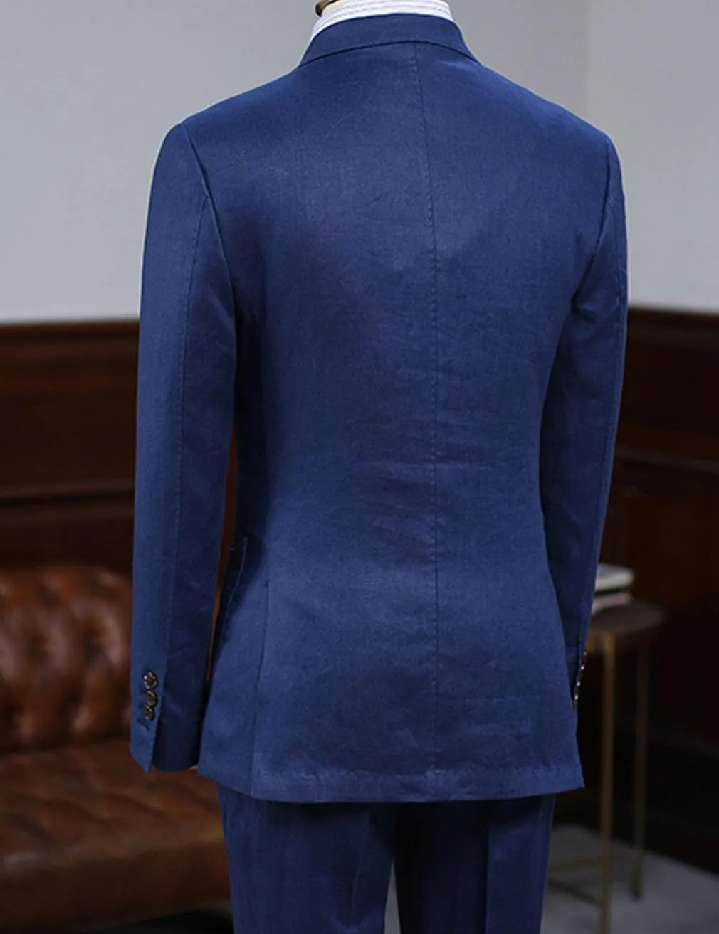 Men's Linen Blazer Double Breasted Peak Lapel Slim Fit Lightweight Jacket Evening Party Business