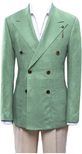 Men's Linen Blazer Double Breasted Peak Lapel Slim Fit Lightweight Jacket Evening Party Business