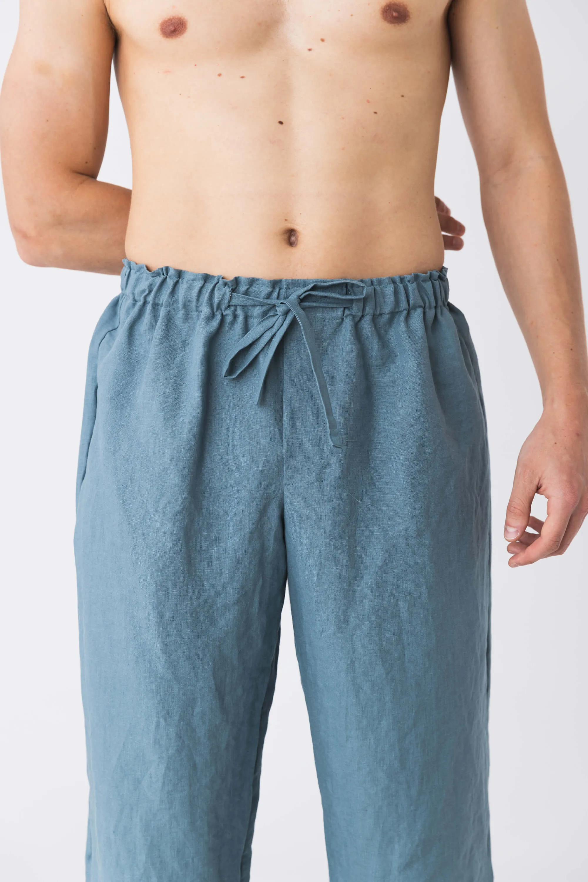 Men's Linen pajama bottoms icy blue - Diego