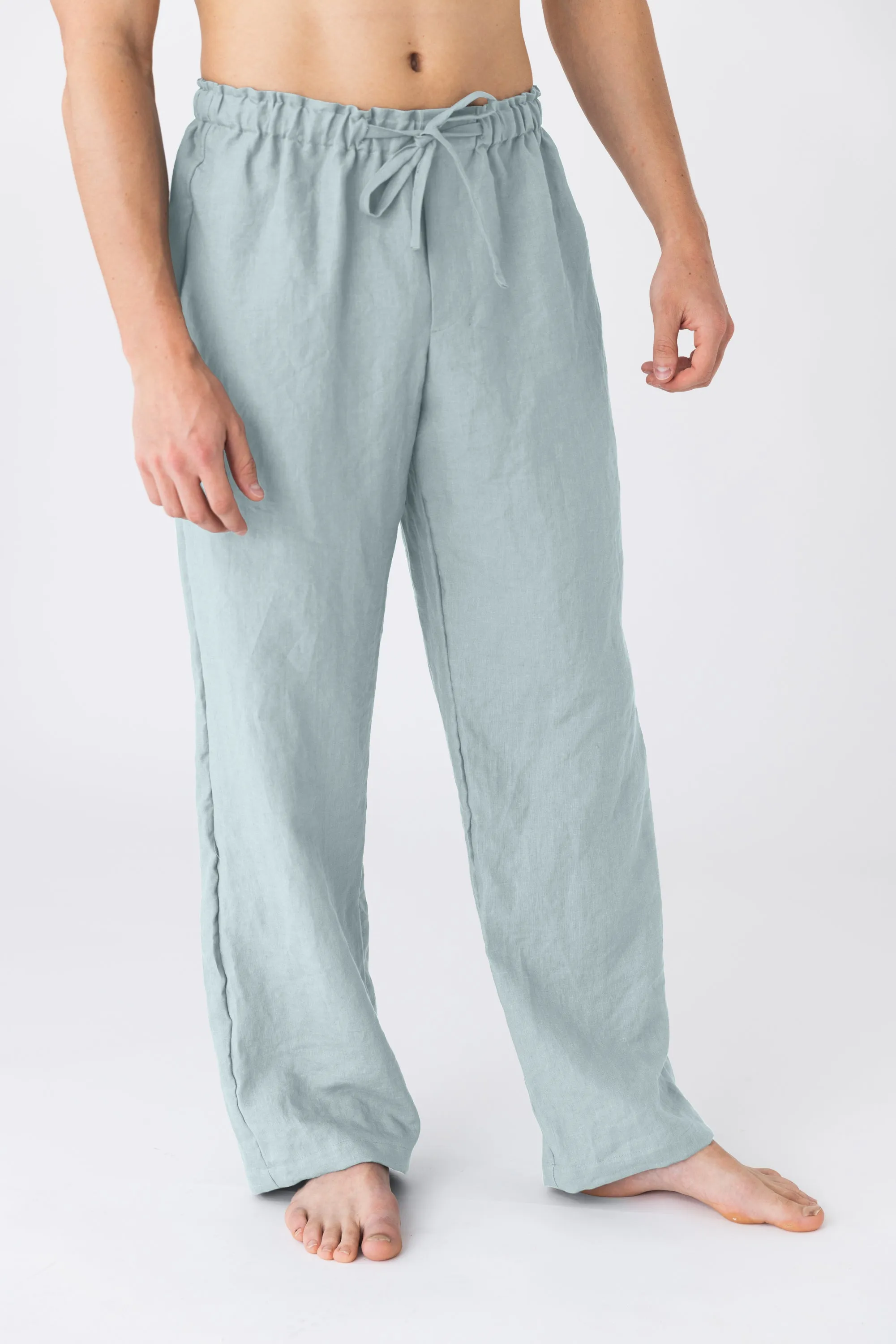 Men's Linen pajama bottoms icy blue - Diego