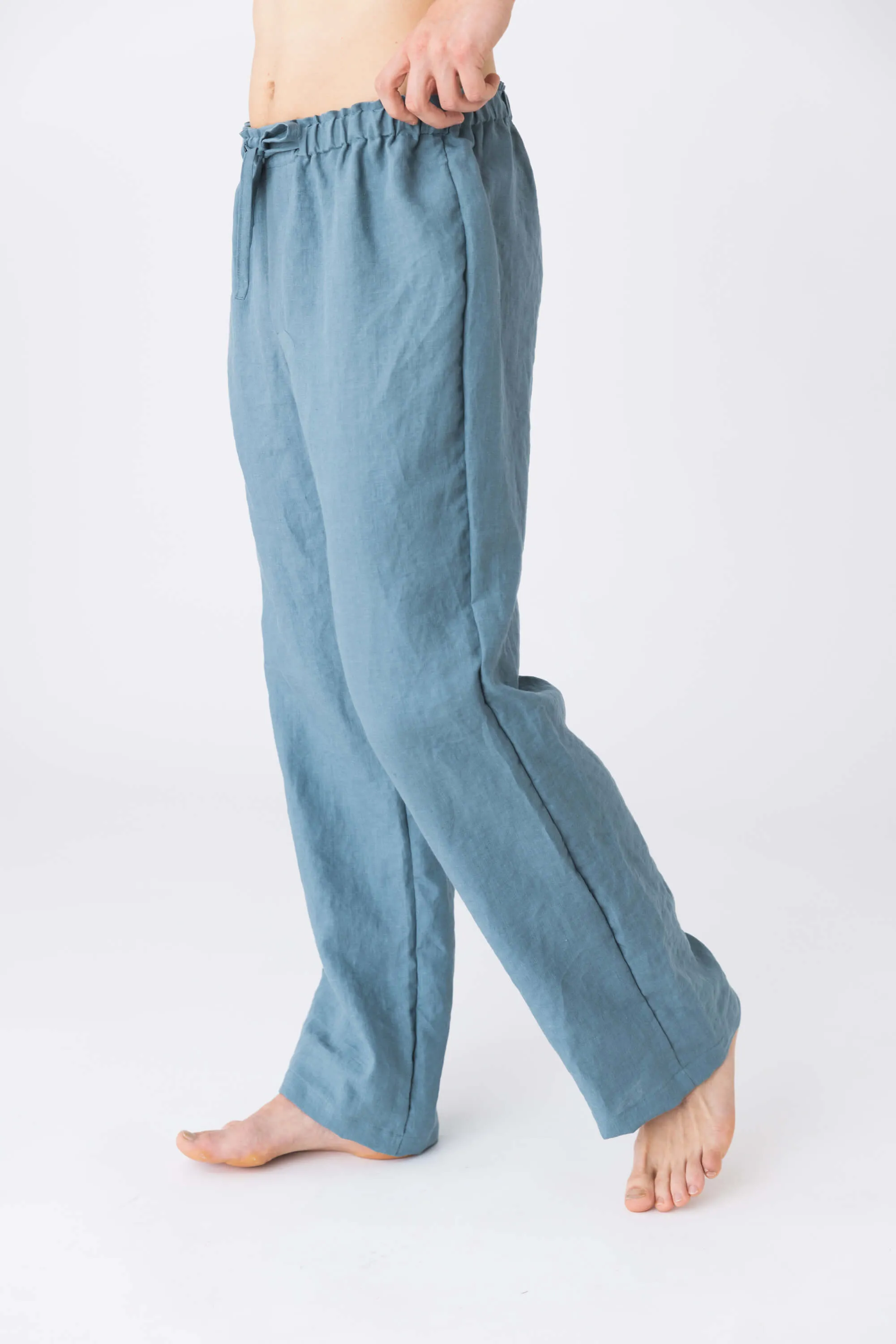 Men's Linen pajama bottoms icy blue - Diego