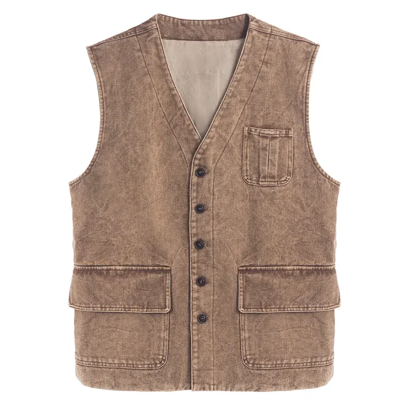 Men's Retro Washed Single-Breasted Denim Vest 35391949Y