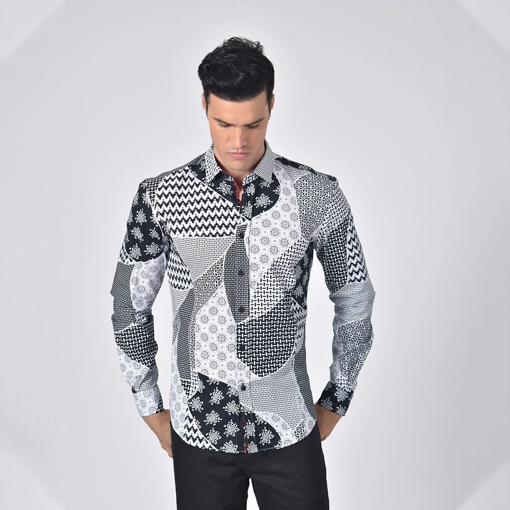 Monochrome Retro Patchwork Button Down Shirt