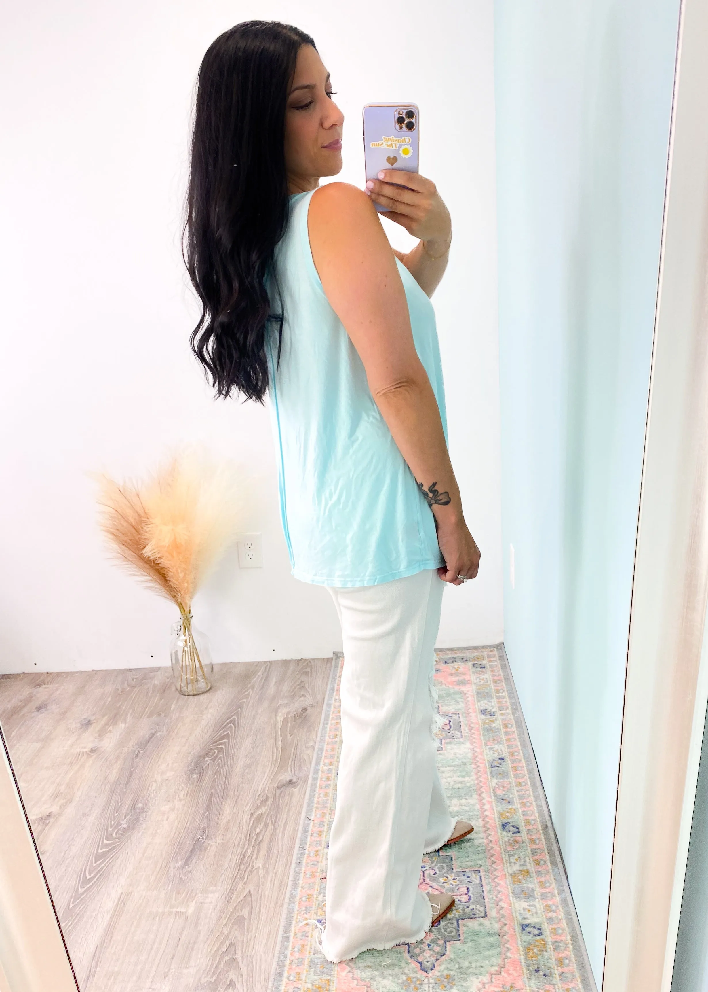 'No Bad Days' V-Neck Cloud Blue Soft Swing Tank