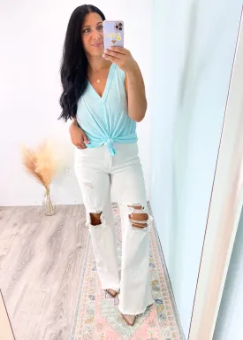 'No Bad Days' V-Neck Cloud Blue Soft Swing Tank