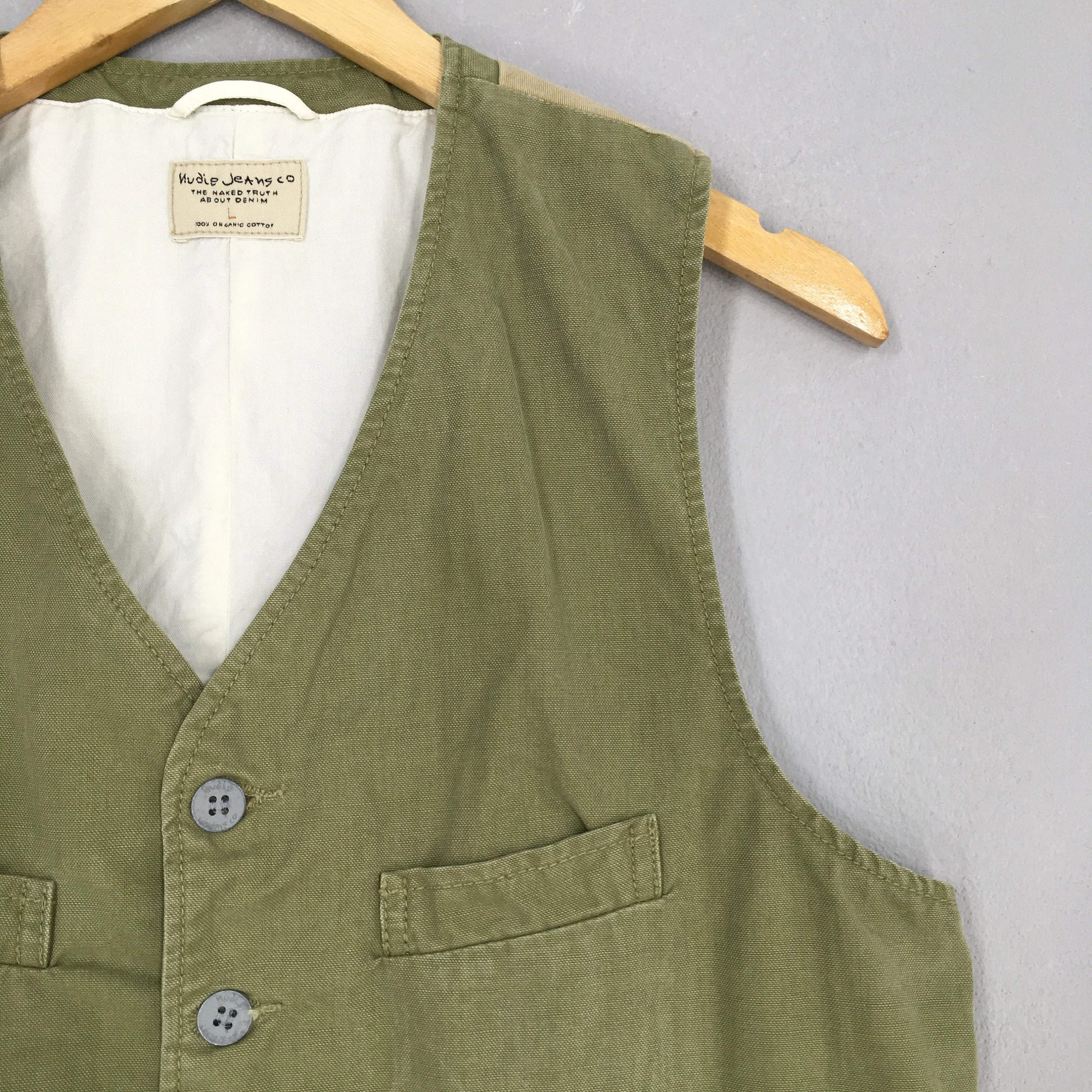 Nudie Jeans Casual Denim Vest Jacket Green Large