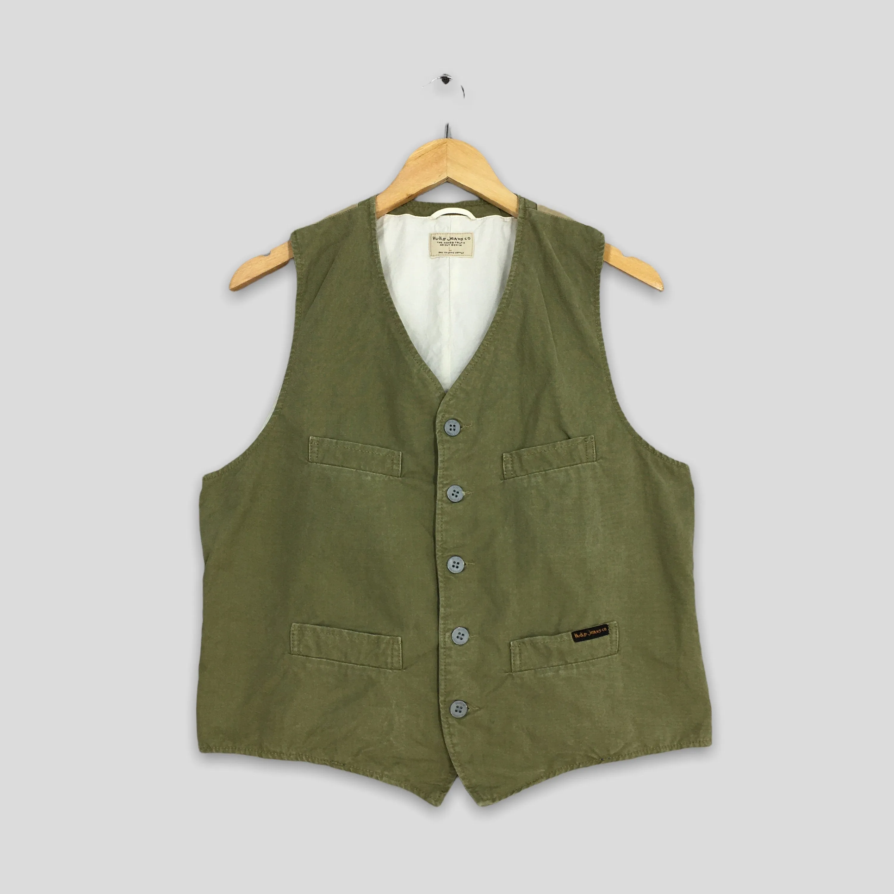 Nudie Jeans Casual Denim Vest Jacket Green Large