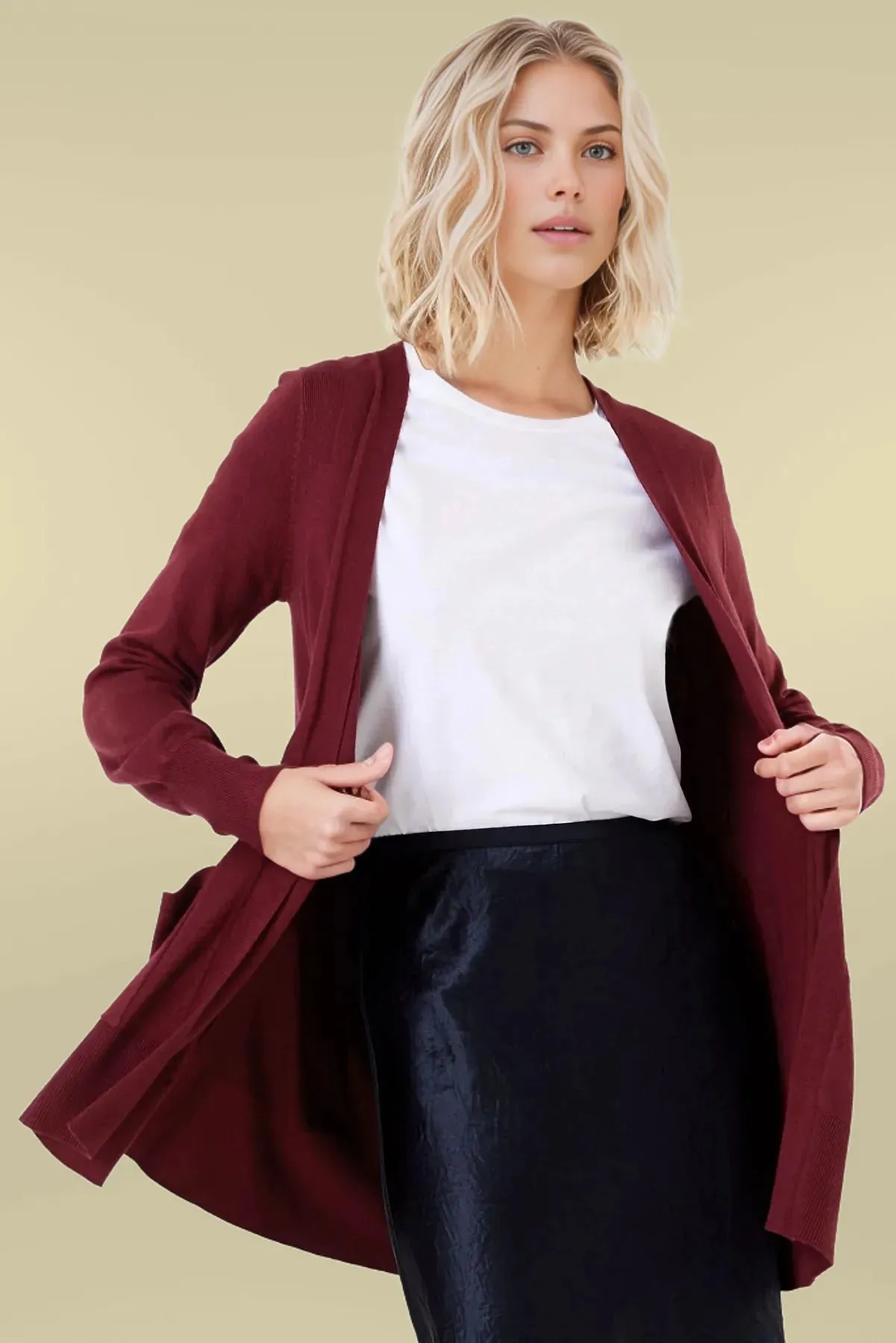 Open Front Patch Pocket Cardigan