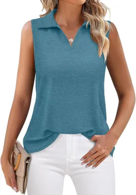 ORANDESIGNE Women's Tank Top Summer V Neck Tops Casual Sleeveless Polo Shirts
