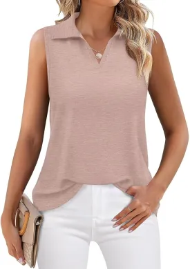 ORANDESIGNE Women's Tank Top Summer V Neck Tops Casual Sleeveless Polo Shirts