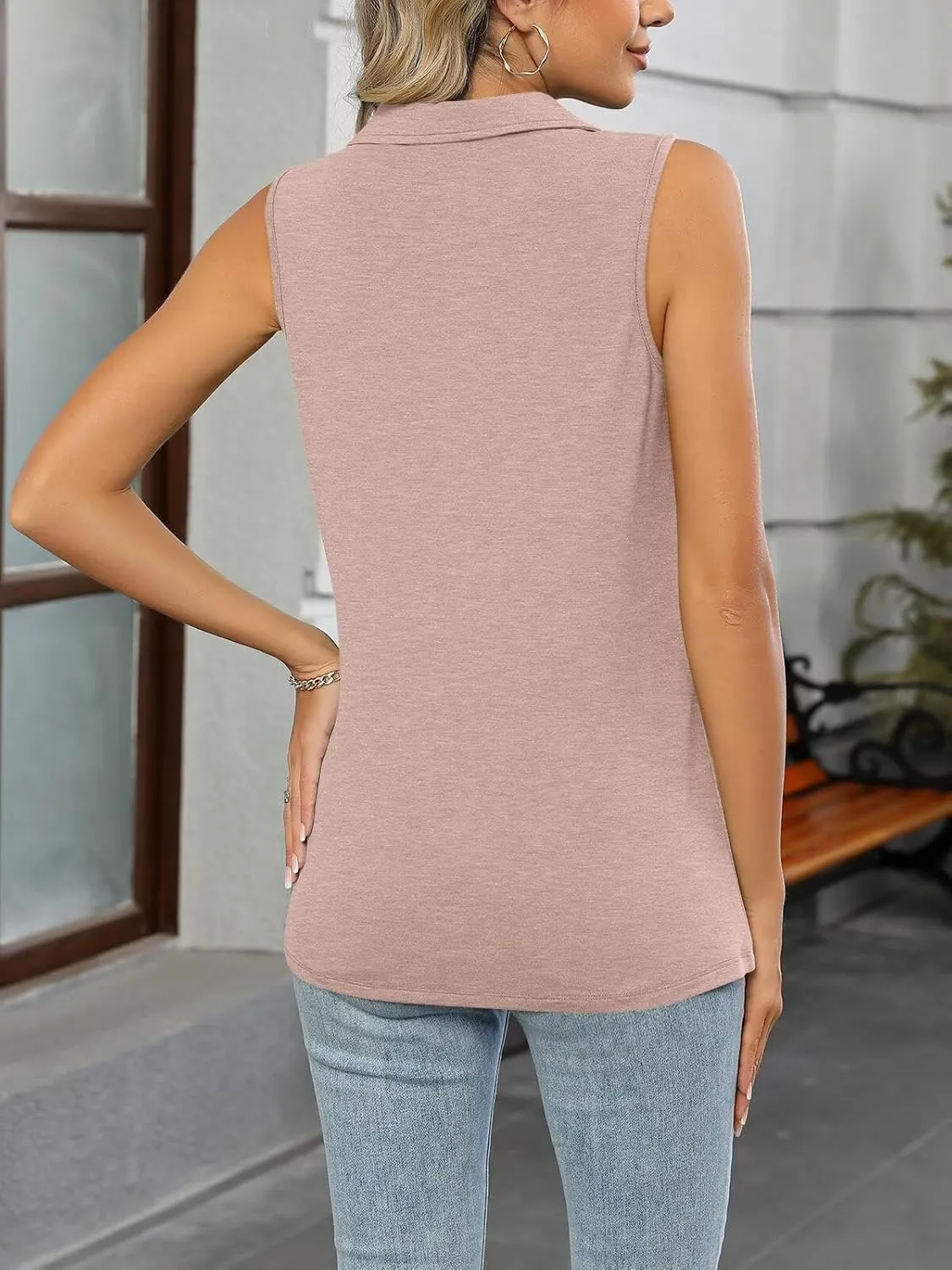 ORANDESIGNE Women's Tank Top Summer V Neck Tops Casual Sleeveless Polo Shirts
