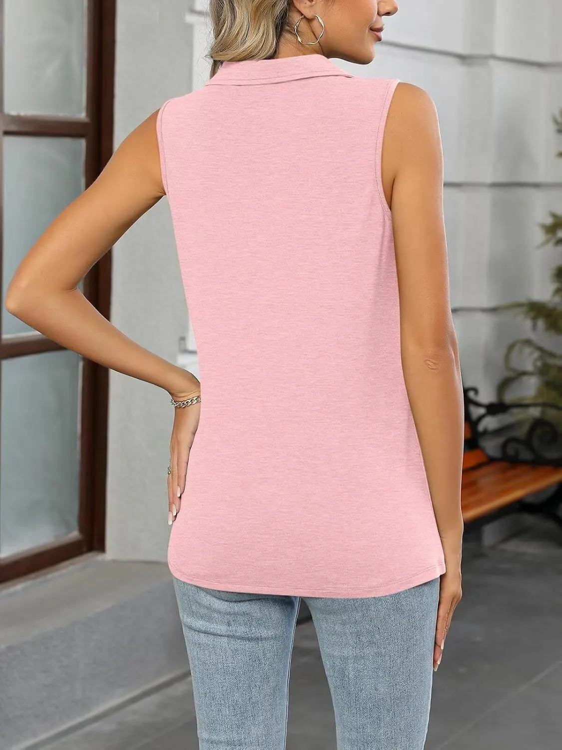 ORANDESIGNE Women's Tank Top Summer V Neck Tops Casual Sleeveless Polo Shirts