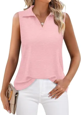 ORANDESIGNE Women's Tank Top Summer V Neck Tops Casual Sleeveless Polo Shirts