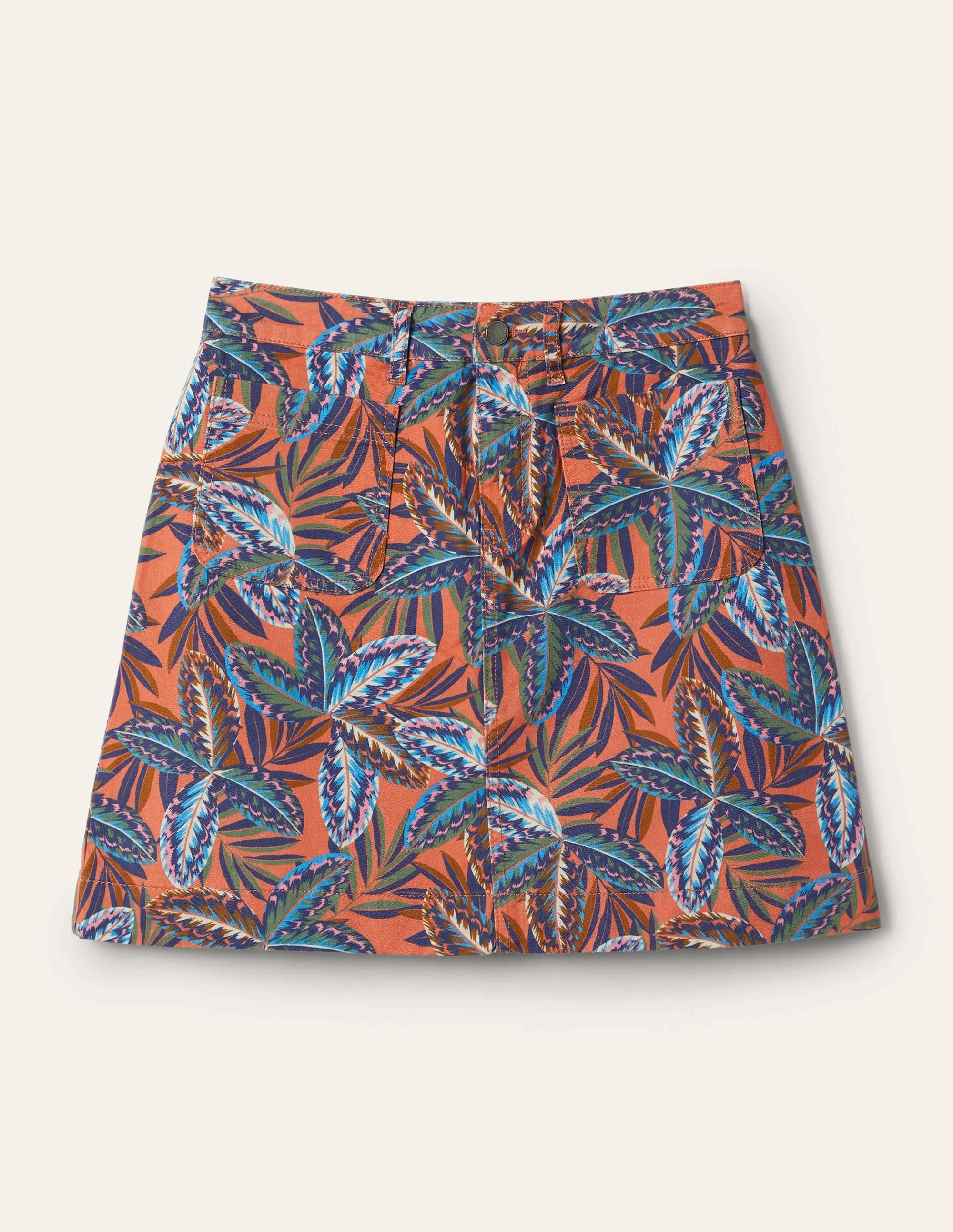 Patch Pocket Skirt-Exotic Leaves