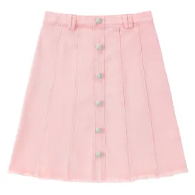 Pink Chino Paneled Button Skirt