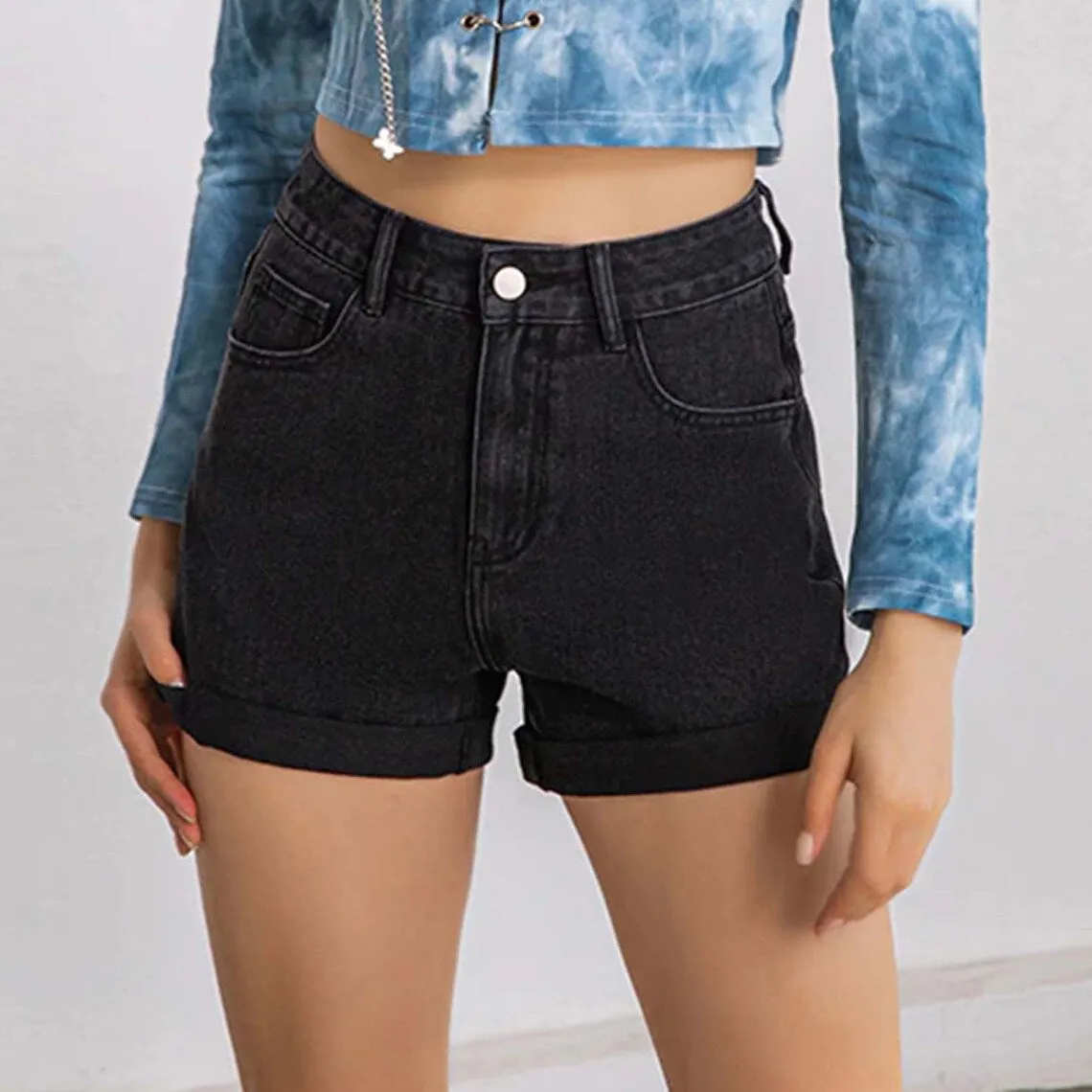 Plus Size Casual High Waisted Streetwear Denim Shorts