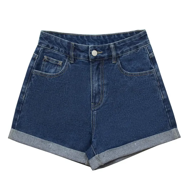 Plus Size Casual High Waisted Streetwear Denim Shorts