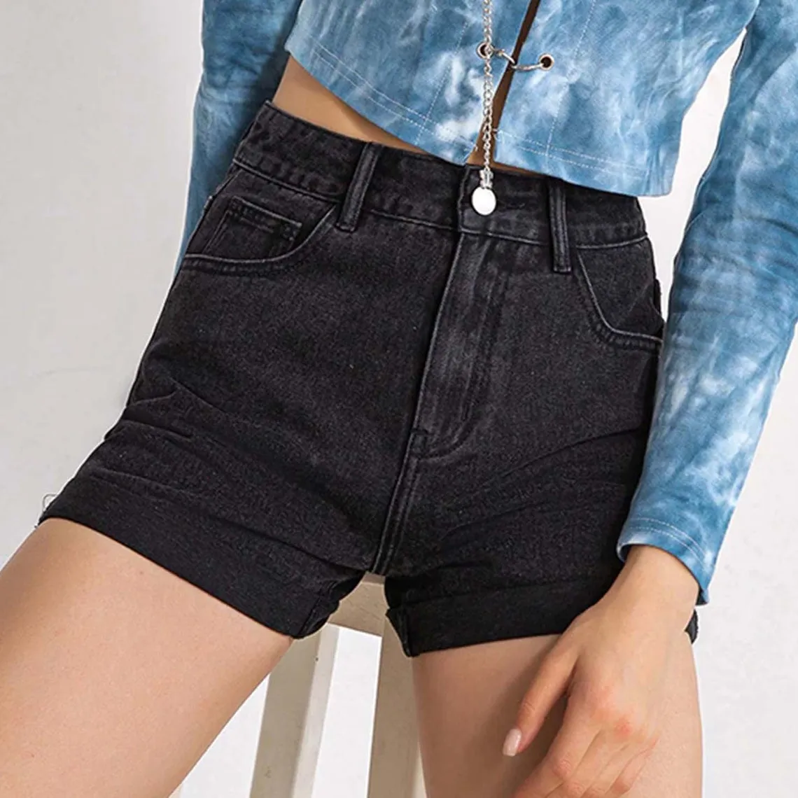 Plus Size Casual High Waisted Streetwear Denim Shorts