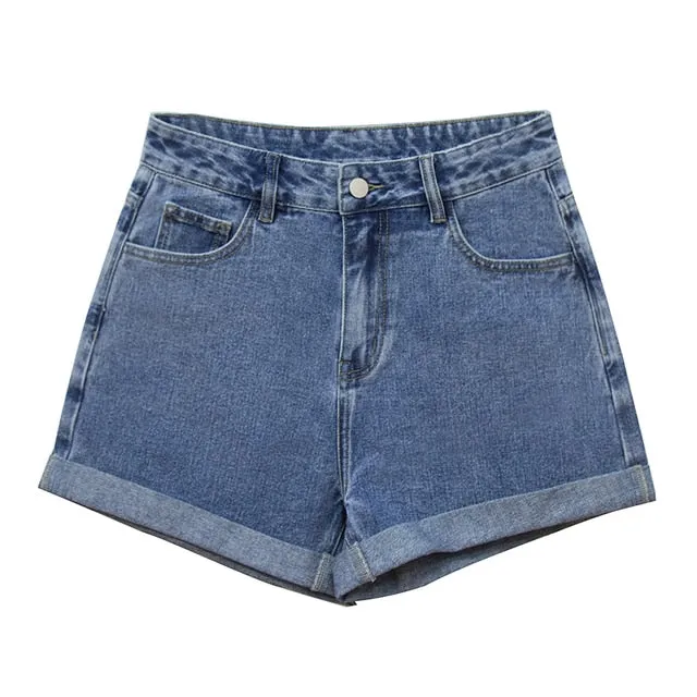Plus Size Casual High Waisted Streetwear Denim Shorts