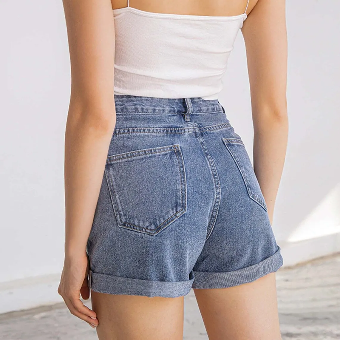 Plus Size Casual High Waisted Streetwear Denim Shorts