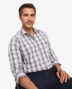 Rare Rabbit Men's Cottbus Grey Cotton Fabric Full Sleeve Collared Neck Checks Shirt
