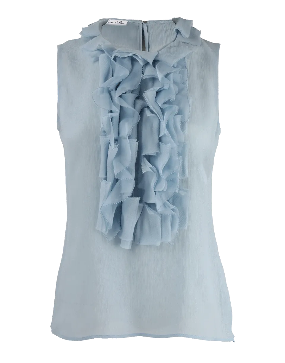 Sleeveless Ruffle-Front Chiffon Blouse