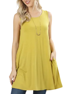 Sleeveless Swing Tunic with Pockets - Wasabi PLUS
