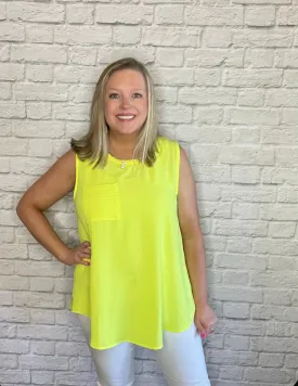 Solid Sleeveless Round Neck Top - Neon Yello