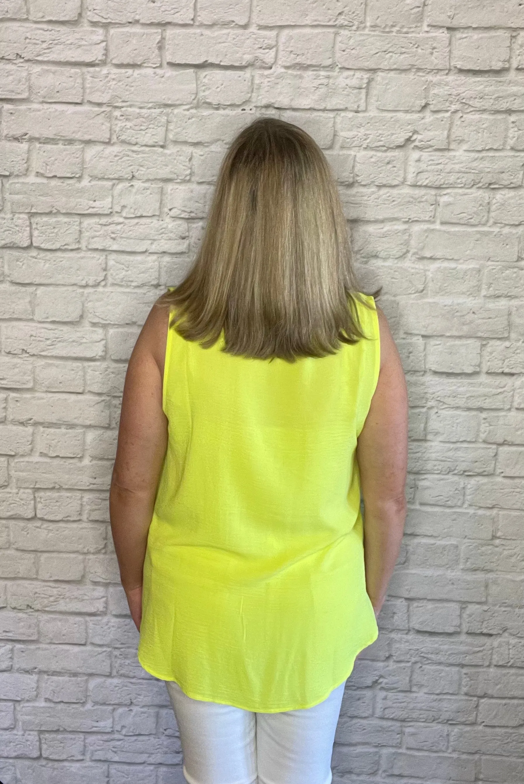 Solid Sleeveless Round Neck Top - Neon Yello