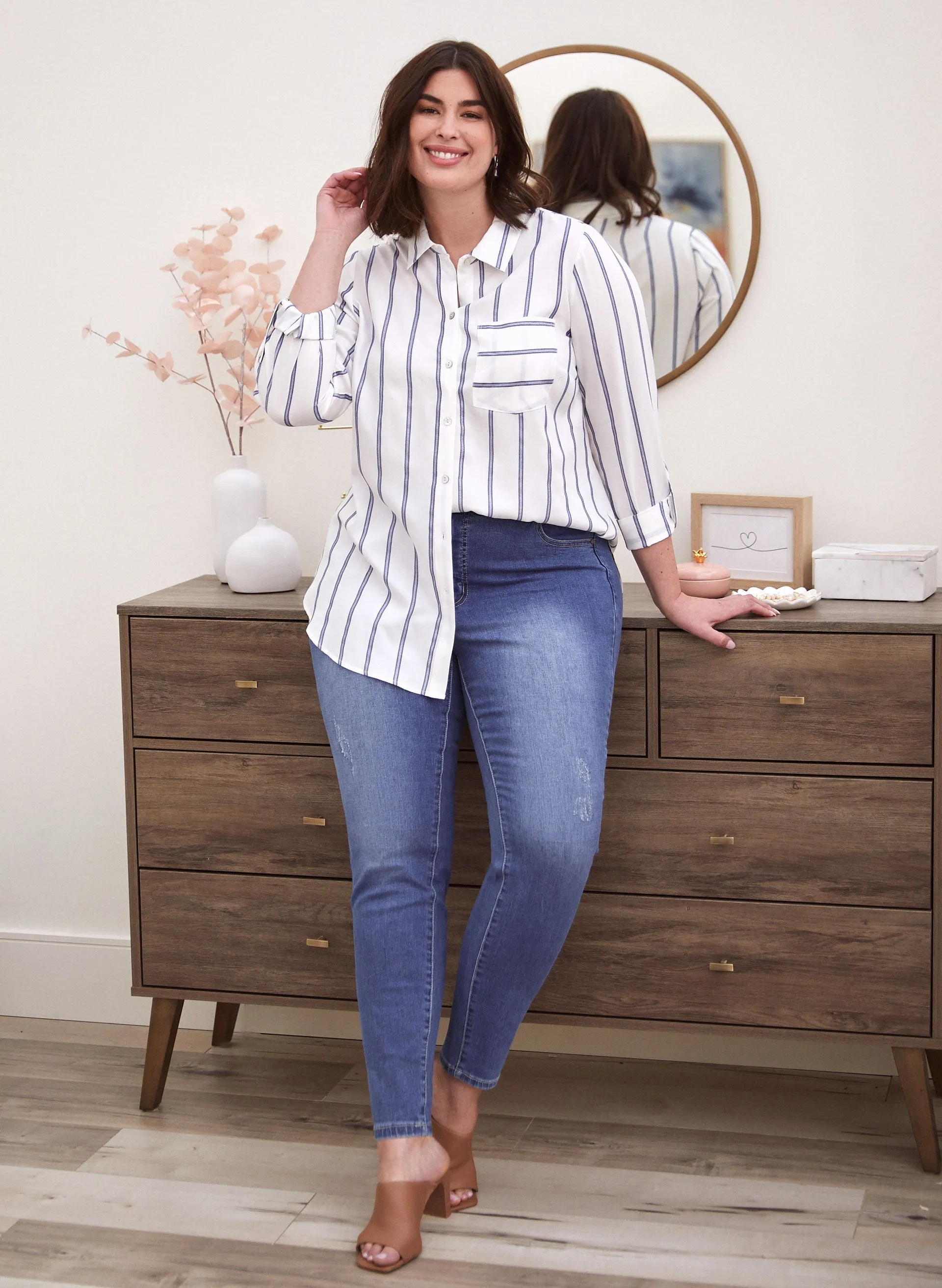 Stripe Print Button Down Top