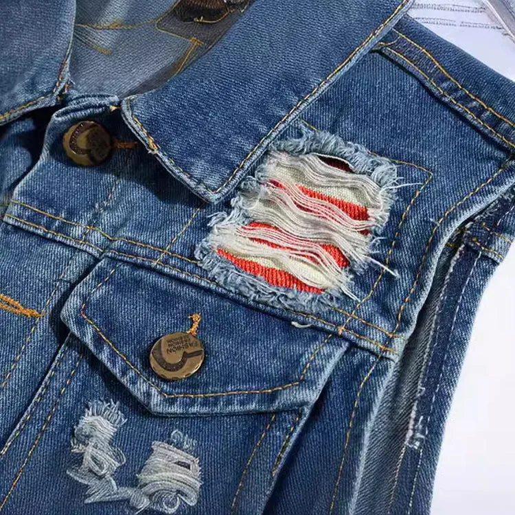 Stylish Motorcycle Ripped Denim Vest